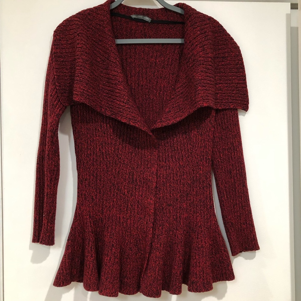 Alexander McQueen peplum marled soft Red Wool Cardigan sweater - Picture 9 of 13